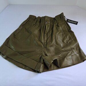 BLANKNYC  Women's Vegan Leather Elastic Waistband Cuffed Shorts Sz 29 Green